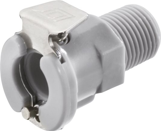 Exemplary representation: Coupling socket with male thread, polypropylene, grey